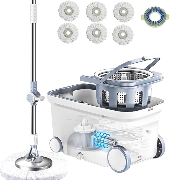 Heavy-Duty Spin Mop and Bucket with Wringer Set